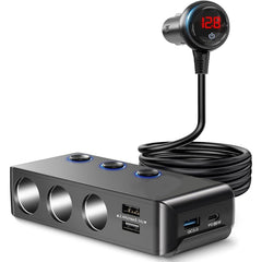 QC3.0/PD Fast Charging 7 In 1 Car Cigarette Lighter With Display, TR30P