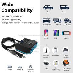 Car Cigarette Lighter One To Three With Switch Voltage Display, TR52