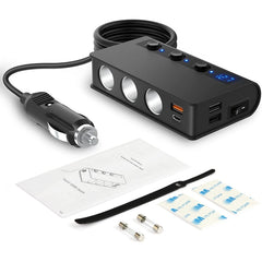 TR24 Car Cigarette Lighter One To Three With Switch 180W High Power Fast Charger, TR24(Black PD Version)