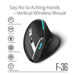 ZELOTES F36 9-Keys Vertical Grip Ergonomic Programming Dual Bluetooth + 2.4G Wireless Mouse, F36 (White), F36 (Black)