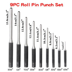 9-in-1 Heavy Duty Roll Pin Punch Set Round Punch Removal Tools, Canvas Packaging, with Hammer