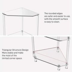 Polygonal 3-Tier Acrylic Wall Corner Table For Living Room Kitchen Bathroom Storage, YX140