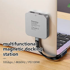 Blueendless 8-In-1 Magnetic HUB With M.2 NVMe/SATA SSD Enclosure (HDMI+PD100W+USB-C/Type-C 3.2+USB-A 3.2+SD+TF+AUX), MC906