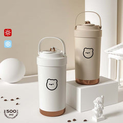 316 Stainless Steel Insulated Mug Portable Carry-On Dual Drink Coffee Cup With Straw, 500ml