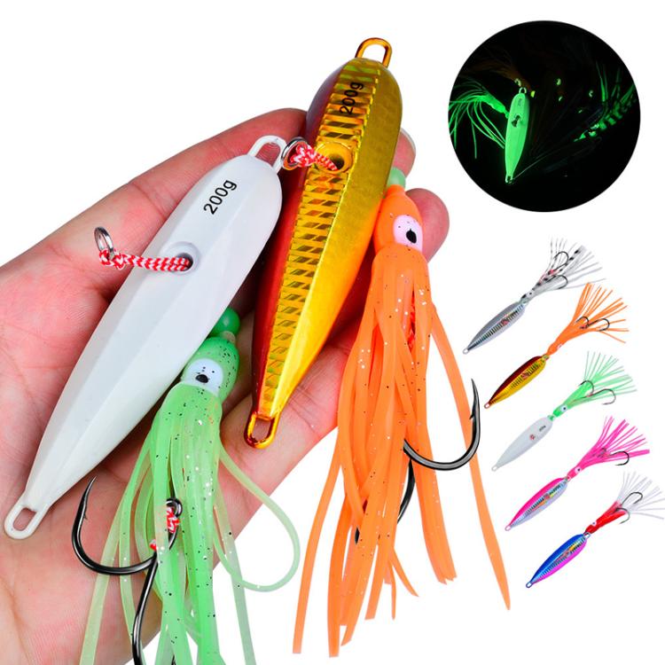 PROBEROS LF159 Luminous Bearded Squid Hook Slow Cranking Road Runner Iron Plate Bionic False Bait, 40G, 60G, 80G