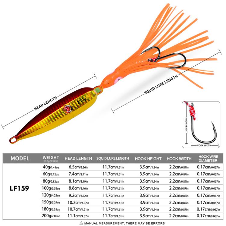 PROBEROS LF159 Luminous Bearded Squid Hook Slow Cranking Road Runner Iron Plate Bionic False Bait, 100G, 120G, 150G