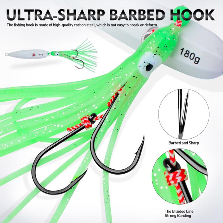 PROBEROS LF159 Luminous Bearded Squid Hook Slow Cranking Road Runner Iron Plate Bionic False Bait, 40G, 60G, 80G