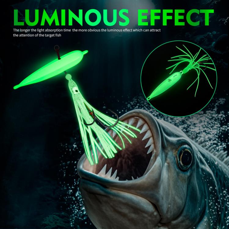 PROBEROS LF159 Luminous Bearded Squid Hook Slow Cranking Road Runner Iron Plate Bionic False Bait, 100G, 120G, 150G