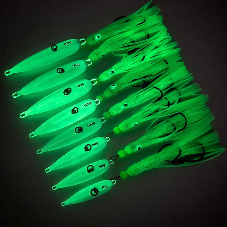 PROBEROS LF159 Luminous Bearded Squid Hook Slow Cranking Road Runner Iron Plate Bionic False Bait, 40G, 60G, 80G
