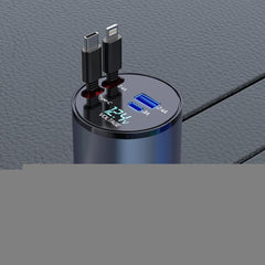 100W Metal Car Retractable Cable Cigarette Lighter Charger, 8 Pin+TYPE-C, 8 Pin+8 Pin (2.4A), TYPE-C+TYPE-C (PD+QC)