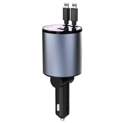 100W Metal Car Retractable Cable Cigarette Lighter Charger, 8 Pin+TYPE-C, 8 Pin+8 Pin (2.4A), TYPE-C+TYPE-C (PD+QC)