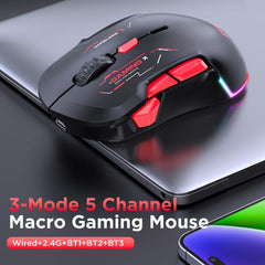 MKESPN W12 Tri-Mode 5-Channel Gaming Mouse 10-Key 10000 DPI Ambidextrous Design RGB Macro Mouse, W12 Blue, W12 Red