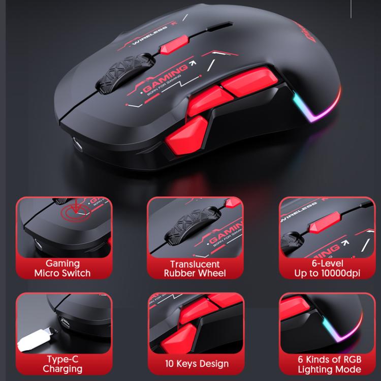 MKESPN W12 Tri-Mode 5-Channel Gaming Mouse 10-Key 10000 DPI Ambidextrous Design RGB Macro Mouse, W12 Blue, W12 Red