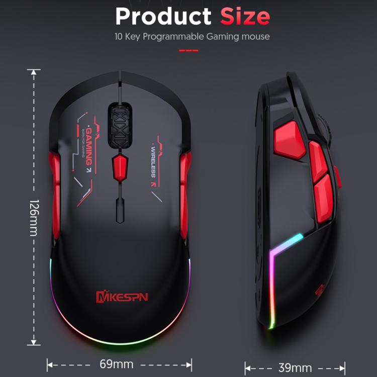 MKESPN W12 Tri-Mode 5-Channel Gaming Mouse 10-Key 10000 DPI Ambidextrous Design RGB Macro Mouse, W12 Blue, W12 Red