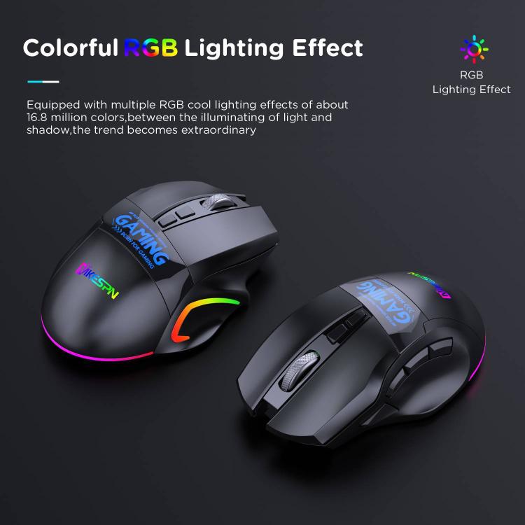 MKESPN W10 Tri-Mode Wireless Gaming Mouse 2400DPI with 9 Programmable Buttons, RGB Lighting, Type-C Rechargeable, W10