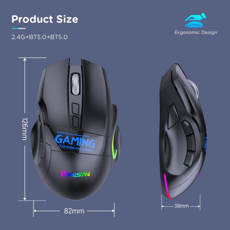 MKESPN W10 Tri-Mode Wireless Gaming Mouse 2400DPI with 9 Programmable Buttons, RGB Lighting, Type-C Rechargeable, W10