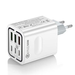 BK321 50W 3USB+3Type-C 6-Ports Fast Charging Phone Charger, EU Plug (Black), EU Plug (White), EU Plug (Yellow), US Plug (Black), US Plug (White), US Plug (Yellow), UK Plug (Black), UK Plug (White), UK Plug (Yellow)