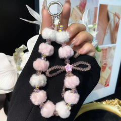 Plush Crystal Bow Cell Phone Chain Pentagram Charm Key Bag Chain