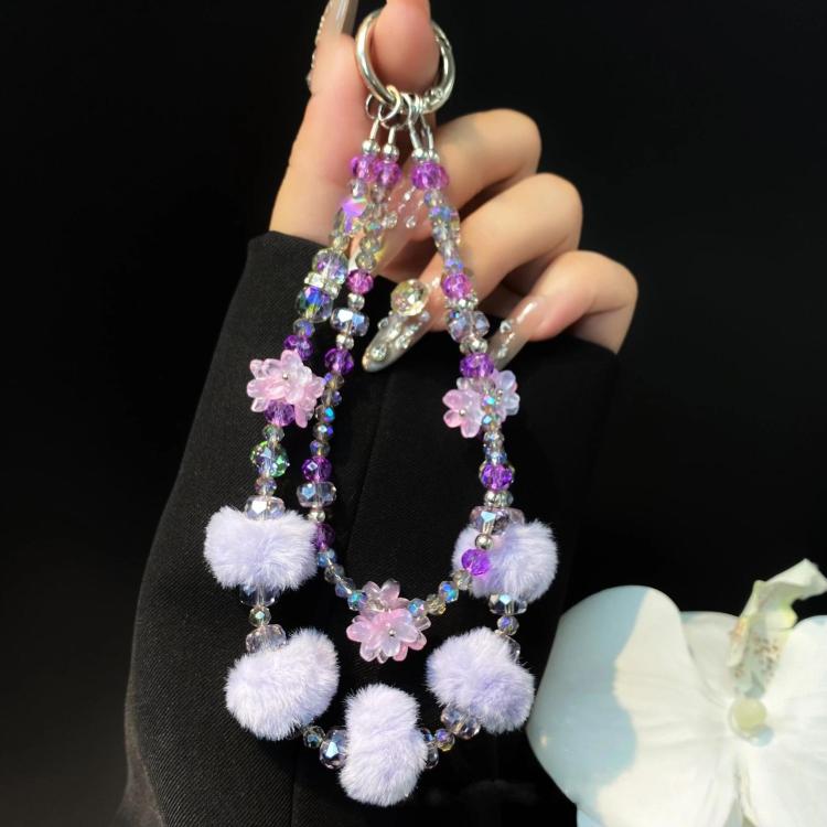 Plush Beaded Cell Phone Chain Keychain Bag Charm Crystal Double Chain Phone Case Accessories