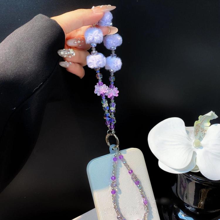 Plush Beaded Cell Phone Chain Keychain Bag Charm Crystal Double Chain Phone Case Accessories