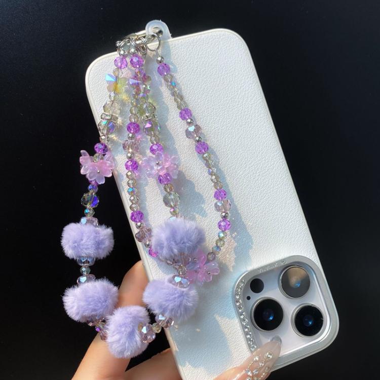 Plush Beaded Cell Phone Chain Keychain Bag Charm Crystal Double Chain Phone Case Accessories