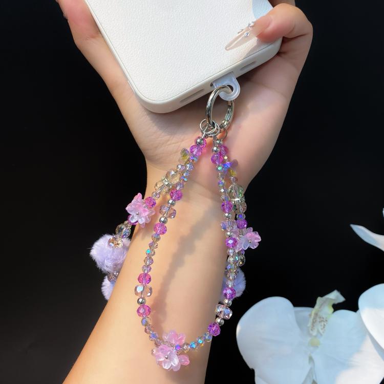 Plush Beaded Cell Phone Chain Keychain Bag Charm Crystal Double Chain Phone Case Accessories
