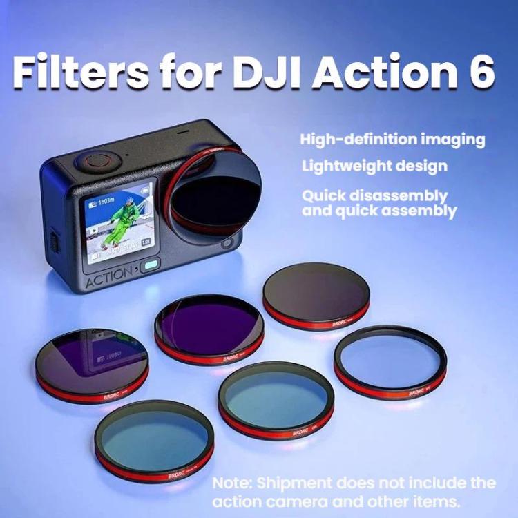 For DJI Osmo Action 6 BRDRC Lens Filter Accessories, UV, CPL, ND16, Black Diffusion, UV+CPL+ND16, CPL+ND16+ND32+ND64