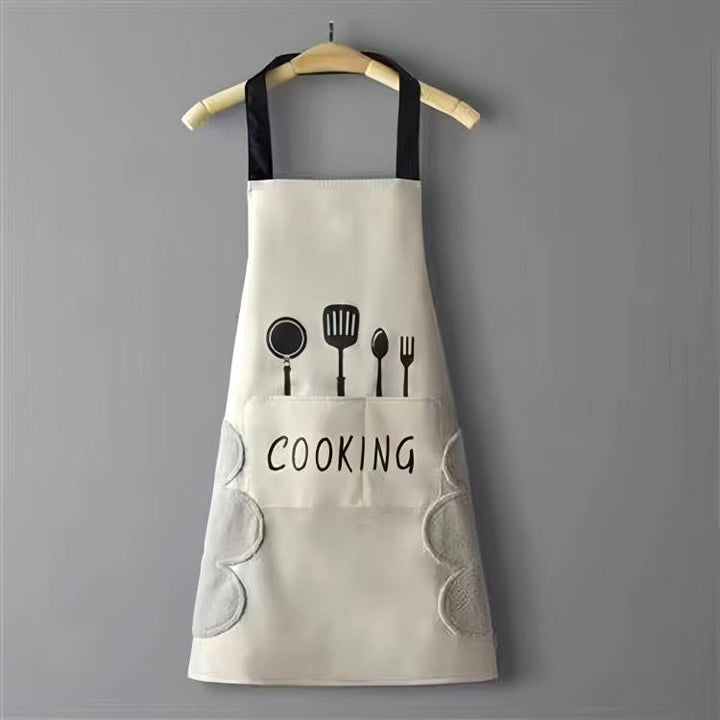Waterproof Oil-Resistant Apron with Fork & Knife Print Unisex Adjustable Cooking Smock