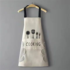 Waterproof Oil-Resistant Apron with Fork & Knife Print Unisex Adjustable Cooking Smock