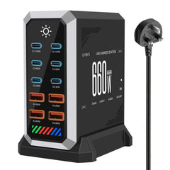 6 Type-C+4 USB Multi-Port 660W High Power Charger Gallium Nitride Desktop Charger, US Plug, UK Plug, EU Plug, AU Plug