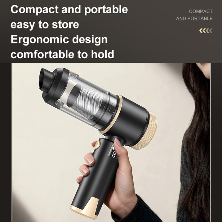 LT-150 Brushless Car Vacuum Cleaner With Power Level Digital Display 4 In 1 Handheld Vacuum Cleaner, Black Gold, Black Gold Steel Mesh