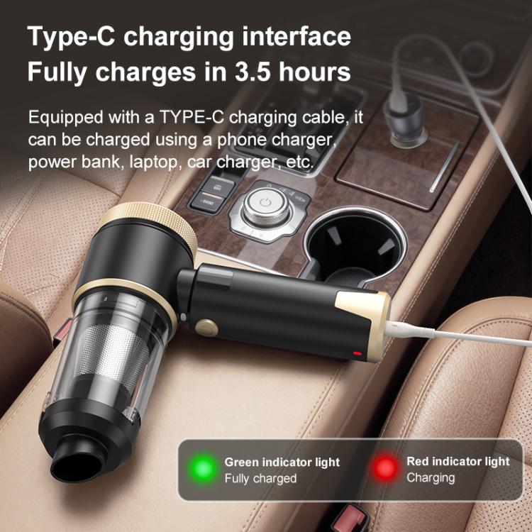 LT-150 Brushless Car Vacuum Cleaner With Power Level Digital Display 4 In 1 Handheld Vacuum Cleaner, Black Gold, Black Gold Steel Mesh