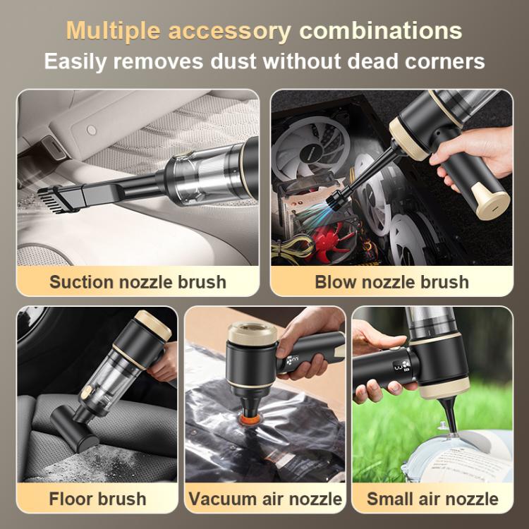 LT-150 Brushless Car Vacuum Cleaner With Power Level Digital Display 4 In 1 Handheld Vacuum Cleaner, Black Gold, Black Gold Steel Mesh