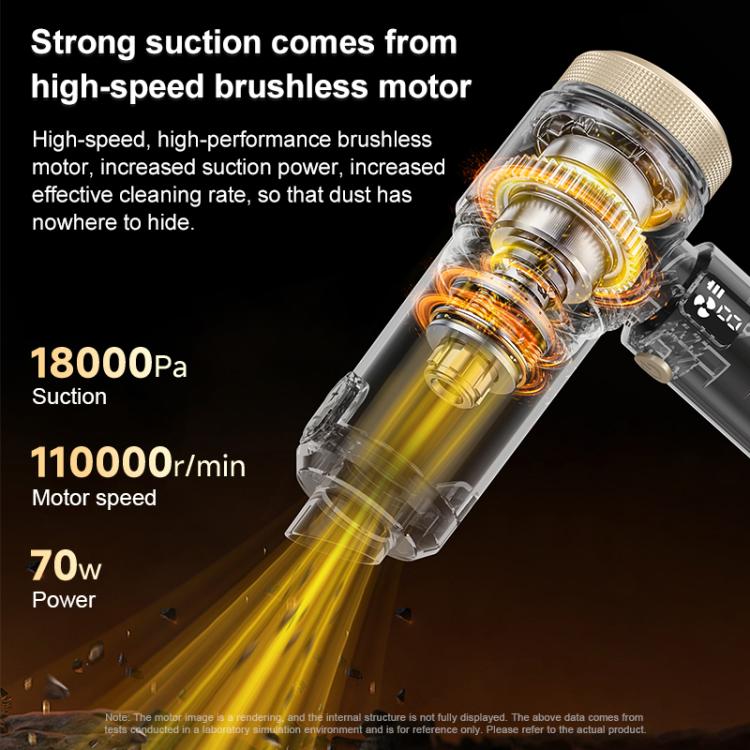 LT-150 Brushless Car Vacuum Cleaner With Power Level Digital Display 4 In 1 Handheld Vacuum Cleaner, Black Gold, Black Gold Steel Mesh