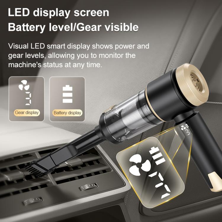LT-150 Brushless Car Vacuum Cleaner With Power Level Digital Display 4 In 1 Handheld Vacuum Cleaner, Black Gold, Black Gold Steel Mesh