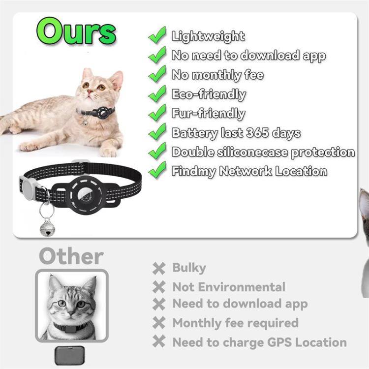 Pet Cat Tracker Collar With S10 GPS Locator, Compatible with Apple Find My, Compatible with Google Find My, Dual System for iOS & Android