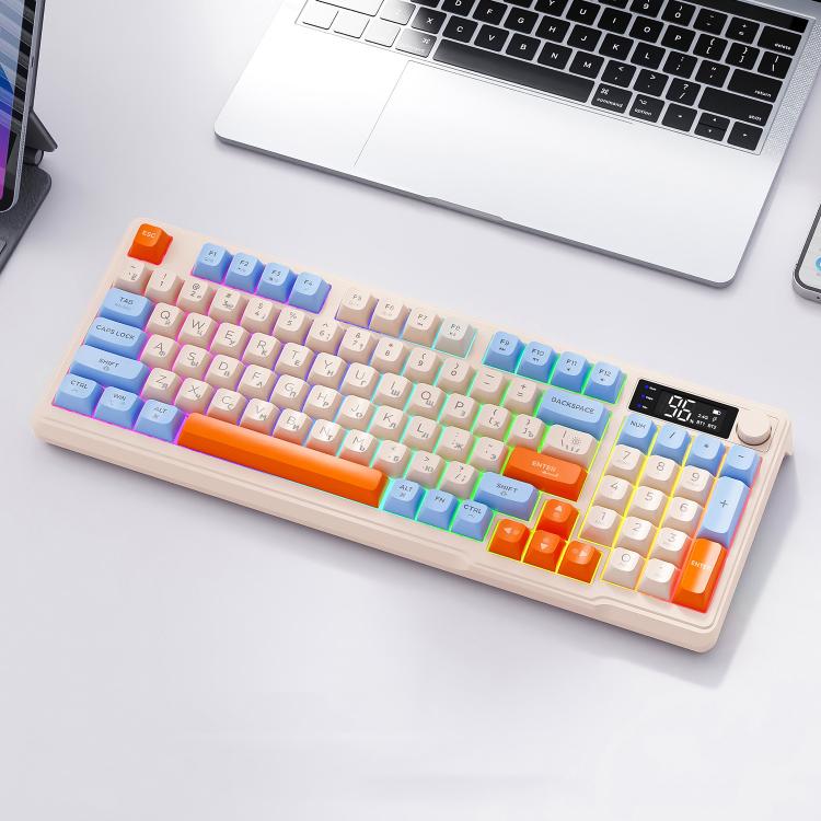 FREE WOLF M96 Wireless Bluetooth Dual-Mode Russian Keyboard PBT Dome Display Gaming Keyboard