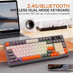FREE WOLF M96 Wireless Bluetooth Dual-Mode Russian Keyboard PBT Dome Display Gaming Keyboard