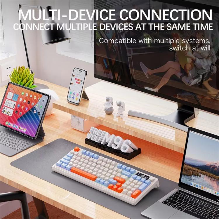 FREE WOLF M96 Wireless Bluetooth Dual-Mode Russian Keyboard PBT Dome Display Gaming Keyboard