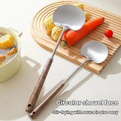 2pcs Solid Wood Long Handle Wok Spoon & Ladle Household Kitchen Shovel, Large, Small