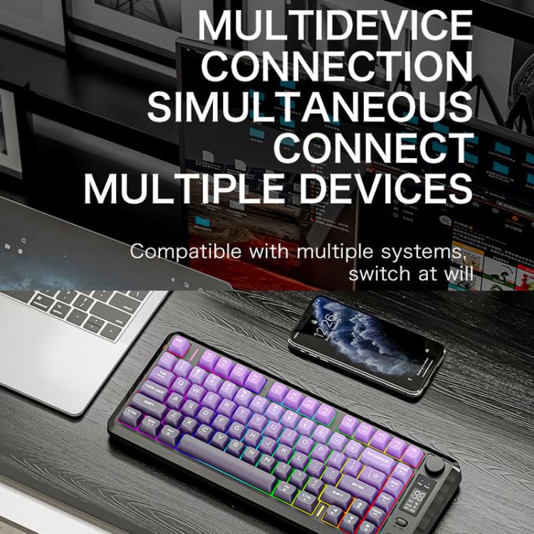 FREE WOLF M75 Russian Wireless Bluetooth Dual-Mode Mechanical Keyboard With PBT Gradient Caps and Display Screen