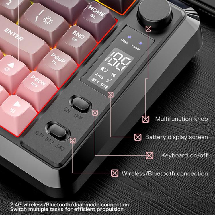 FREE WOLF M75 Russian Wireless Bluetooth Dual-Mode Mechanical Keyboard With PBT Gradient Caps and Display Screen