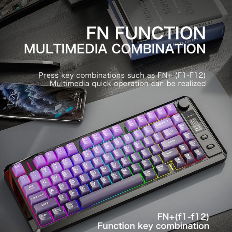 FREE WOLF M75 Russian Wireless Bluetooth Dual-Mode Mechanical Keyboard With PBT Gradient Caps and Display Screen