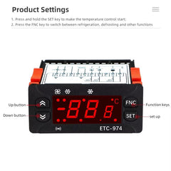 ETC-974 Embedded Digital Temperature Controller With Cooling, Defrost, And Fan Functions, ETC-974 220V, ETC-974 110V
