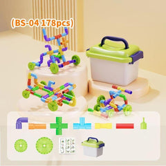 Children Large-Particle Building Blocks Pipe Assembly Toys+Storage Bin, 138pcs /Set, 178pcs /Set, 222pcs /Set