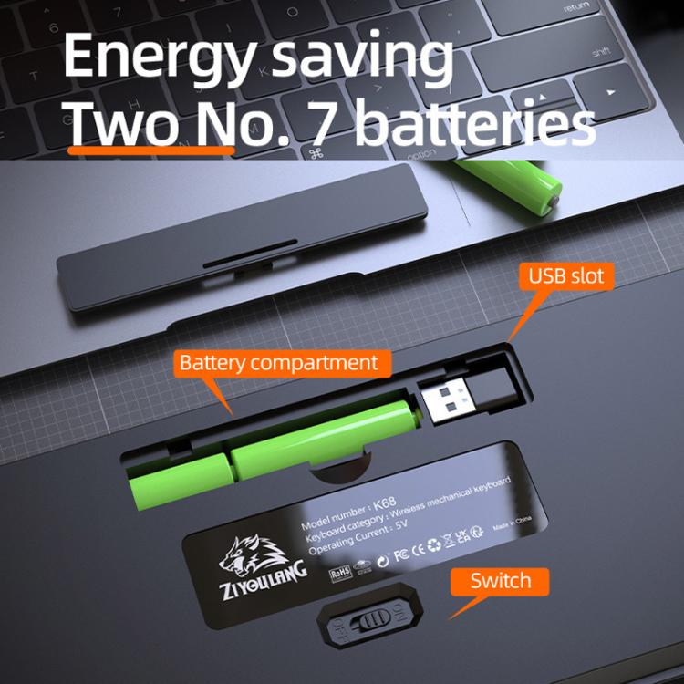 ZIYOULANG K68 Bluetooth / Wired Dual-Mode Portuguese Mechanical Keyboard