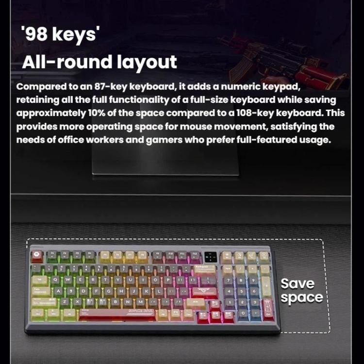 LANGTU T98 Bluetooth / Wireless / Wired Triple-Mode Mechanical Keyboard Hot-Swappable Full N-Key Rollover Gaming Keyboard, Nitro Player Blue Switch 5000mAh, Nitro Player Red Switch 5000mAh, Nitro Player Starfall Switch 10000mAh                         ...