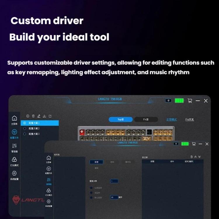 LANGTU T98 Bluetooth / Wireless / Wired Triple-Mode Mechanical Keyboard Hot-Swappable Full N-Key Rollover Gaming Keyboard, Nitro Player Blue Switch 5000mAh, Nitro Player Red Switch 5000mAh, Nitro Player Starfall Switch 10000mAh                         ...