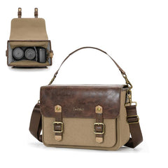 Cwatcun D181 Retro Single Shoulder Camera Bag Casual Mirrorless / DSLR Camera Canvas Bag, Small Brown, Medium Brown