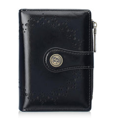 Baellerry N8358 Women Short Wallet Oil-Waxed Leather Hollow Pattern Multi-Card Holder Zippered Coin Pocket